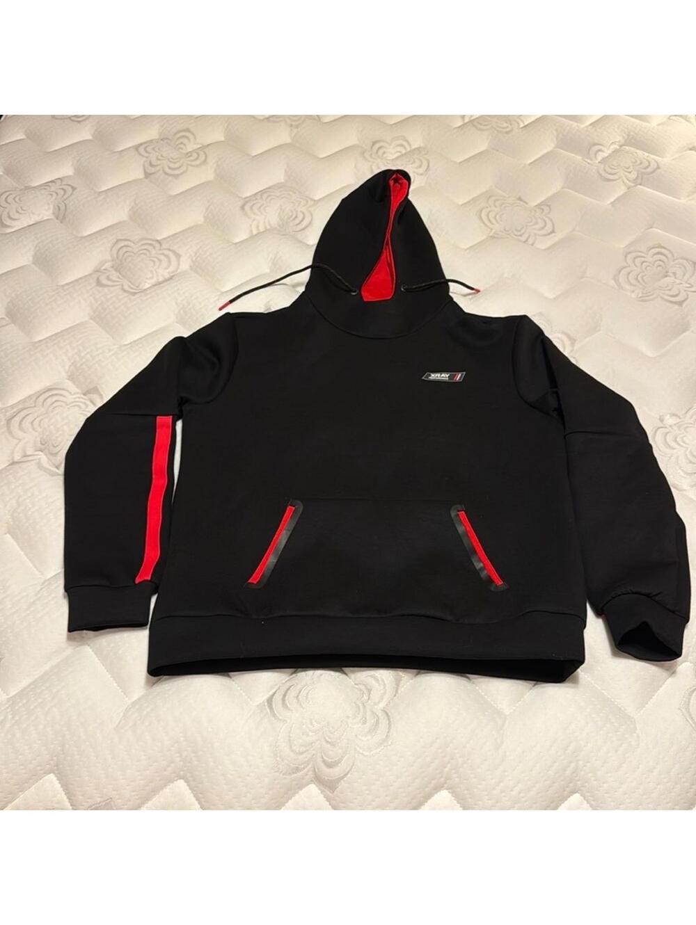 NWOT X Ray Sport Men's Medium Black Red Pullover Hoodie Soft‎ Fleece Active
